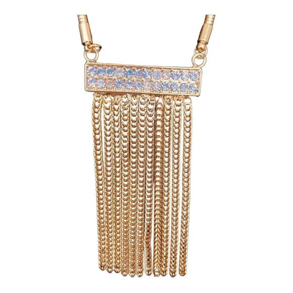 NEW YORK & CO SNAKE CHAIN STATEMENT NECKLACE WITH TASSEL PENDANT - Picture 1 of 3